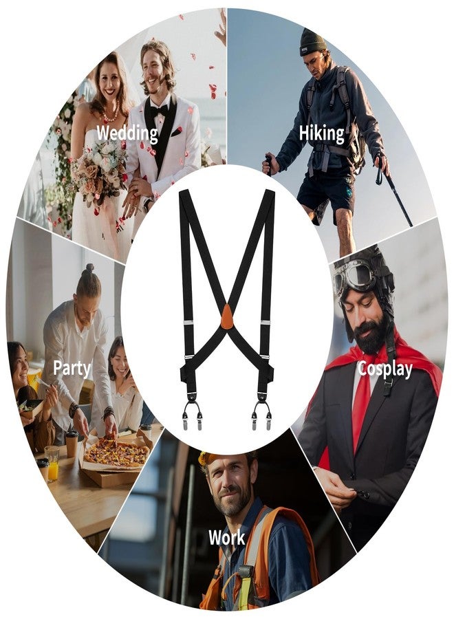 MISAKTEAM 2 Clips Side Mens Suspenders Heavy Duty Big And Tall Black Suspenders for Jeans X-Back Suspender Adjustable Elastic Braces for Formal and Casual Wear - Image 5